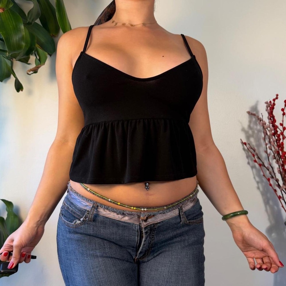 Urban Outfitters Black Peplum Babydoll Tank Cami Twee Whimsygoth Top Medium
